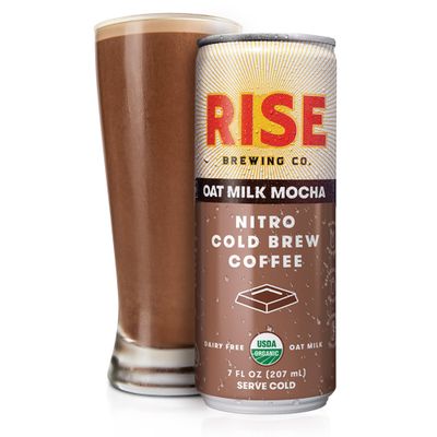 RISE Brewing Co. Oat Milk Mocha Nitro Cold Brew Coffee, No Sugar Added No Dairy, Organic Non-GMO, Low Acidity Vegan, 7 Fl. Oz. Cans