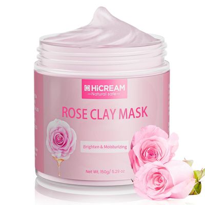 Hicream Rose Clay Facial Mask, Valentines Gifts for Women Her, Clay Mask Reduce the Blackheads, Pink Clay Mask with Kaolin and Collagen, Gentle Skincare for Women and men, Moisturizing 5.29 oz