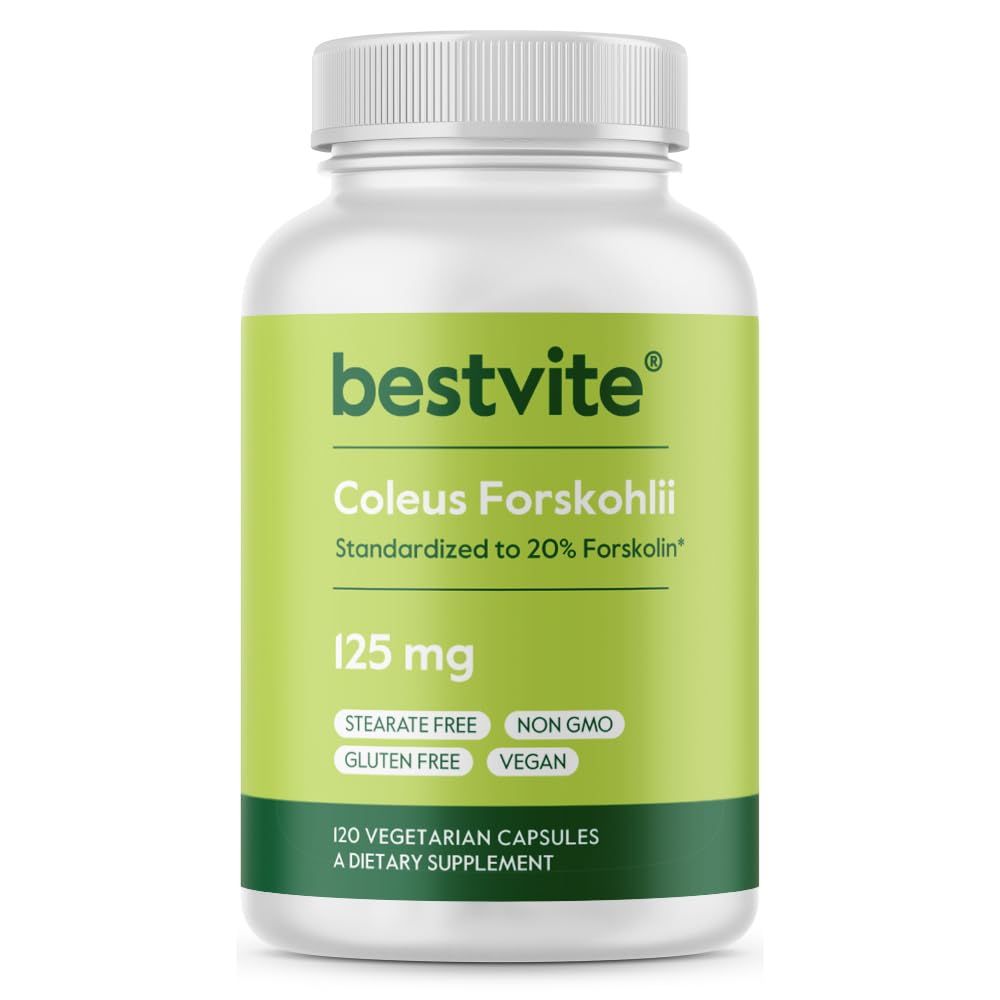 BESTVITE Coleus Forskohlii 125 mg - 20 Forskolin (120 Vegetarian Capsules) - Made with Forslean The only Forskolin Ingredient Backed by Clinical Studies.