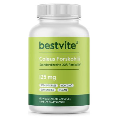 BESTVITE Coleus Forskohlii 125 mg - 20 Forskolin (120 Vegetarian Capsules) - Made with Forslean The only Forskolin Ingredient Backed by Clinical Studies.