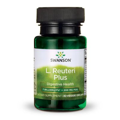 Swanson L. Reuteri Probiotic Plus wL. Rhamnosus L. Acidophilus FOS Prebiotic Digestive Support - Promotes Gut Health w 7 Billion CFU per Capsule - (30 Veggie Capsules)