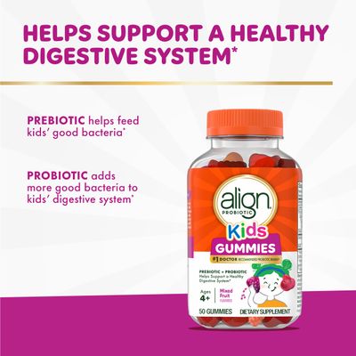 Align Probiotic, Kids Gummies, Prebiotic Probiotic helps support a healthy digestive system, 1 Doctor Recommended Probiotic Brand , 50 Gummies