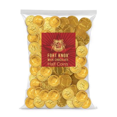 Holiday Gold Half Dollar Chocolate Coins. Milk Chocolate Coins for Birthdays, Christmas, Halloween or any ocasion. Half Dollar Gold Foil Coins, Pieces Individually Wrapped (1 Pound) (1 LB)