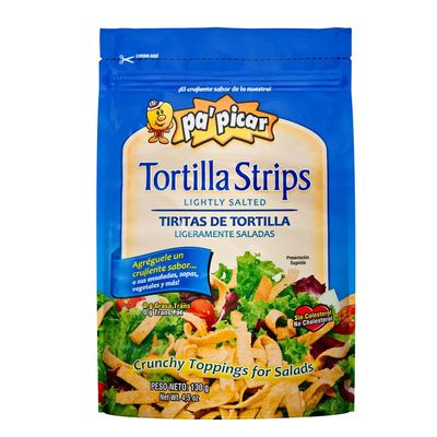 Pa&#39;Picar Tortilla Strips Lightly Salted From Costa Rica - Crunchy Toppings For Salads And Soups - Gluten-Free - 130 Grams 4.58 Ounces Bag - Salad Crunch
