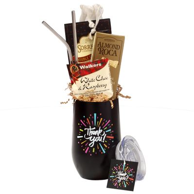 Broadway Basketeers Thank You Gift Mug with Chocolate and Sweets. Large 16oz. Insulated Gift Mug Includes 3 Piece Set of Metal Straws A Great Way to Show Your Appreciation Mom Dad Friends