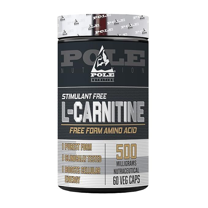 Pole Nutrition L-Carnitine Free Form Amino Acid 500mg, for Athletic Performance and Recovery 60 Veg Capsules, 60 Servings