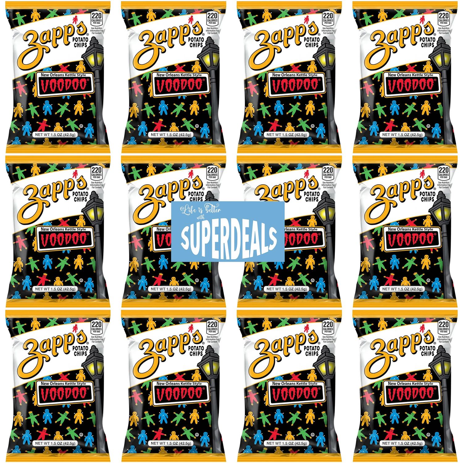 Zapp&#39;s Potato Chips, VooDoo Flavor New Orleans Kettle Style, 1.5 oz Pack of 12 bundled by SUPERDEALS with mystery gift