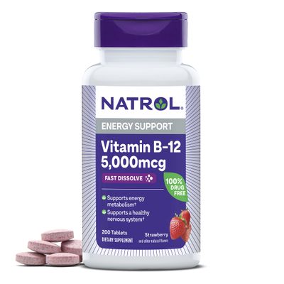 Natrol Vitamin B12 5,000 mcg, Fast Dissolve Vitamin B12 Supplement Supports a Healthy Nervous System and Energy Metabolism, 200 Tablets, Up to a 200 Day Supply