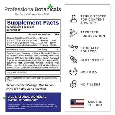 Professional Botanicals Adrenal Complex Supplement - Supports Healthy Adrenal Function, Stress Relief, and Energy Levels - 90 Vegetarian Capsules