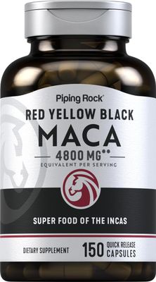 Piping Rock Maca Root Capsules 4800mg 150 Powder Pills for Women and Men Red, Yellow, and Black Non-GMO, Gluten Free Supplement