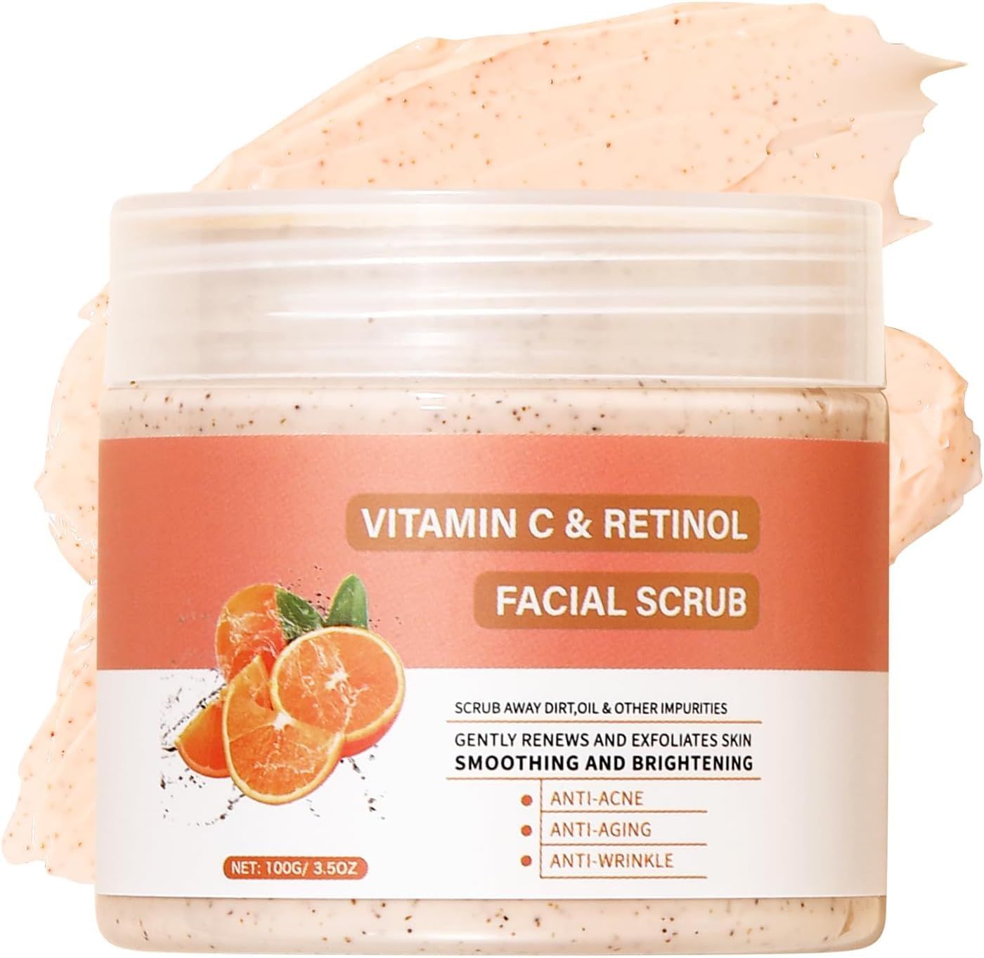 Exfoliante para La Cara, Scrub de La Cara de Vitamina C, Exfoliante de Matorrales Faciales, Exfoliante de Lavado Facial Mejoran El Acn Oscuro para La Piel Sensible, Vitamin C Face Scrub, 100g