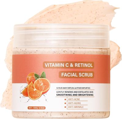 Exfoliante para La Cara, Scrub de La Cara de Vitamina C, Exfoliante de Matorrales Faciales, Exfoliante de Lavado Facial Mejoran El Acn Oscuro para La Piel Sensible, Vitamin C Face Scrub, 100g