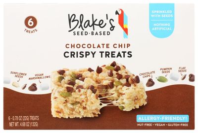 Blake&#39;s Seed Based Chocolate Chip Rice Crispy Bar, Nothing Artificial, Vegan Friendly, Gluten Free, 4.68 Ounce (Pack of 6)