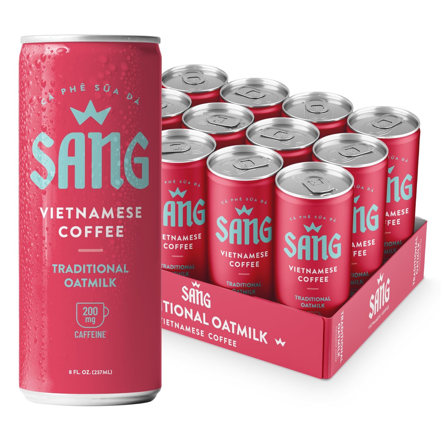 SANG Vietnamese Iced Coffee - Traditional Oatmilk Flavor 8oz Canned Coffee (12-Pack), Robusta and Arbica Coffee with Oat Milk, 200mg Caffeine, Ready To Drink Coffee, Dairy-Free, Vegan