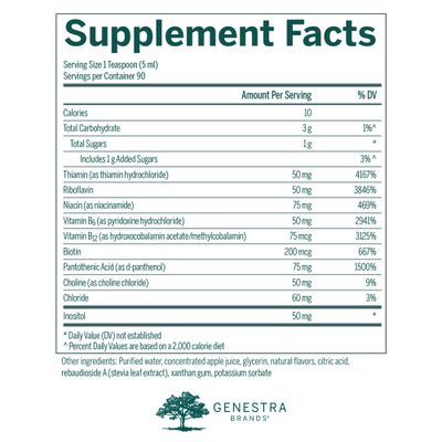 Genestra Brands Liquid B Complex Broad Spectrum B-Vitamin Complex to Support Energy Metabolism, Red Blood Cell Formation, and Neurological Health 15.2 fl. oz. Natural Tangerine-Cherry Flavor