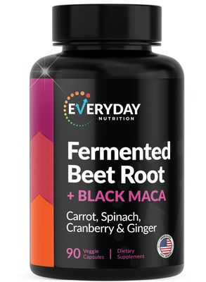 EVERYDAY NUTRITION Organic Fermented Beet Root, Black Maca, Carrot, Spinach, Cranberry, Ginger Enhanced Overall Health for Women Men Made in USA 90 Veggie Capsules