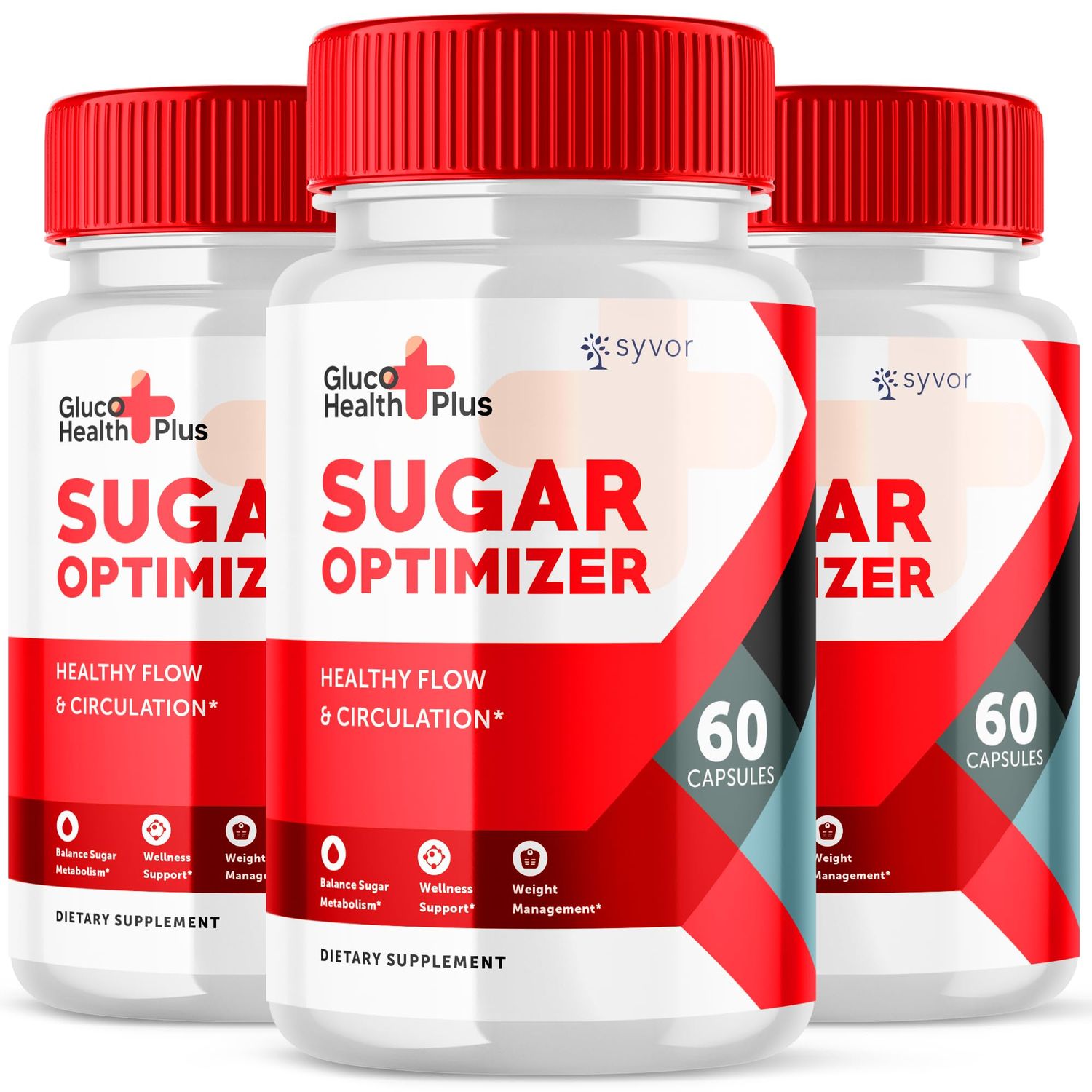 (3 Pack) Gluco Health Plus Capsules - GlucoHealth Plus Sugar Optimizer Pills Advanced Vitamin Supplement - Gluco Health Plus Natural Wellness Support Caps - Once Daily Flow Supplement (180 Capsules)