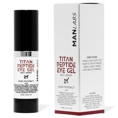 Man Labs Titan Mens Eye Cream Anti Aging Bags Dark Circle - Eye Bags Treatment for Men, High Potency Cooling Eye Gel Puffy Eyes Treatment for Men, Peptides, DMAE, MSM, Aloe, Unscented, 0.5 Fl Oz
