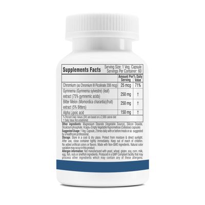 Trexgenics Metabolism Support with GYMNEMA 75 Gymnenic Acid 150 mg, Bitter Melon 5 Bitters 150 mg, Chromium Alpha LIPOIC ACID150mg(60 Vegan Capsules) (Pack of 1)