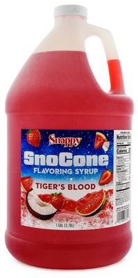 Snappy Tigers Blood Sno Cone Syrup, 1 Gallon (128 ounces) Size, Ready to Use For Snow Cone Machines, Flavored Syrup for Shaved Ice, 14 Snow Cone Flavor Options