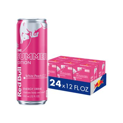 Red Bull Summer Edition Energy Drink, White Peach, 12 fl. oz., 6 x 4 Cans, Pack of 24 Cans, with 114mg Caffeine, Taurine B Vitamins