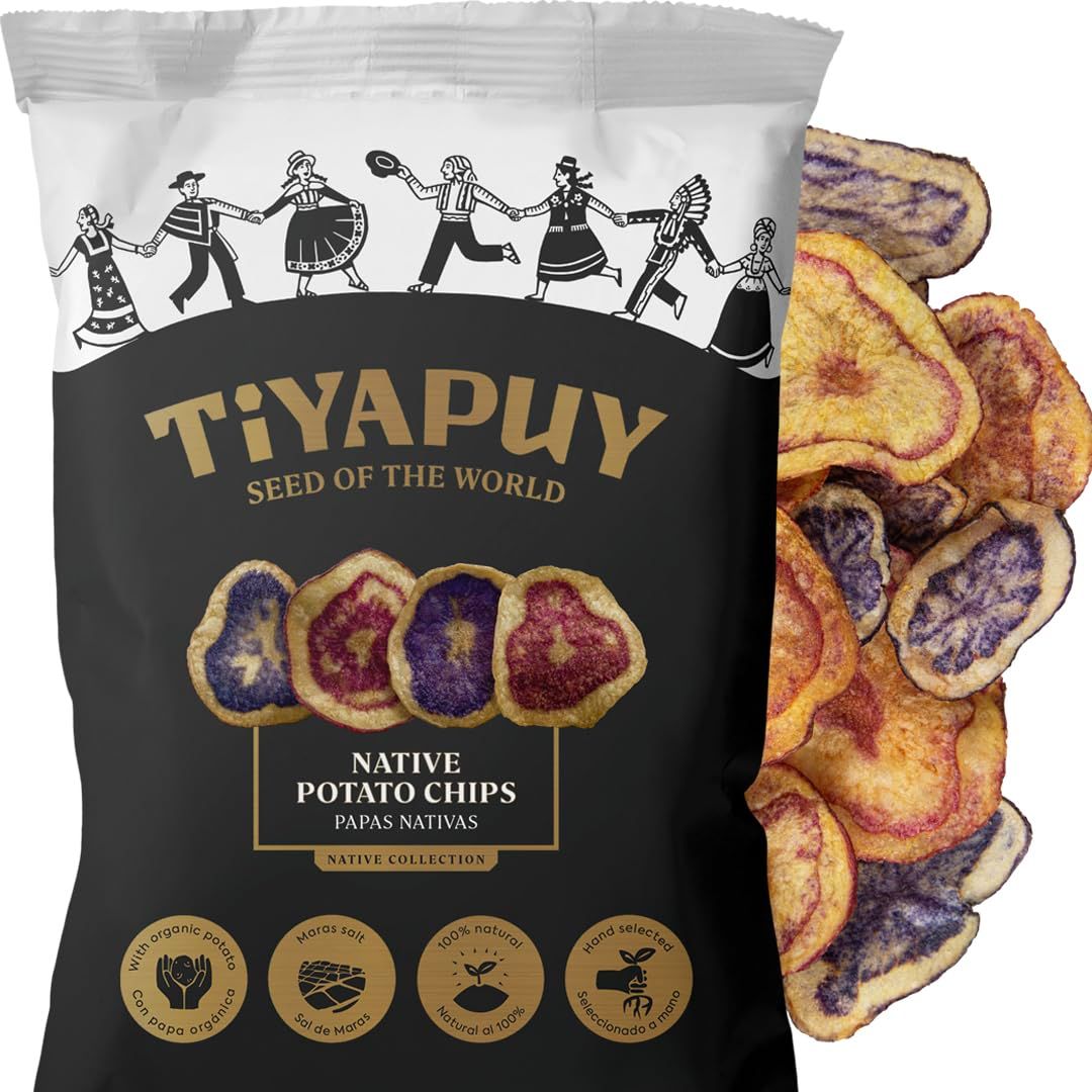 Tiyapuy Peruvian Mix Native Potato Chips - Naturally Gluten Free Oleic High Oil Organic Potato Healthy Snack - 5.6 Oz, Pack of 5