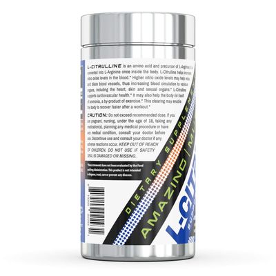 Amazing Muscle L-Citrulline - 750 Mg, 90 Capsules - Supports Protein Metabolism - Supports Muscular Detoxification - Promotes Athletic Performance - Assists in Faster Workout Recovery