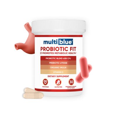 MultiBlue Probiotics for Women Men, 30 Capsules, Vitamin D3, Bifidobacterium Lactis B-420, Prebiotic, Gut Health, 60 Billion CFU, Digestive Wellness Support, Non GMO, Made in The USA