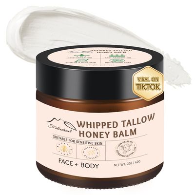 Beef Tallow for Skin, Tallow And Honey Balm, 100 Natural Beef Tallow for Face, Organic Grass-Fed Beef Tallow and Honey Balm, Whipped Beef Tallow Face Moisturizer Body Cream, Unscented 2oz