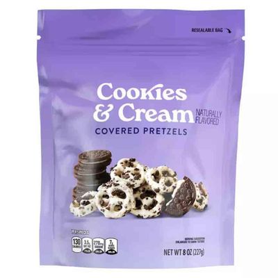Cookies Cream White Chocolate Covered Pretzels, Naturally Flavored Crunchy Snack Snacking Gift Food Treat, 8oz Clancy Bag