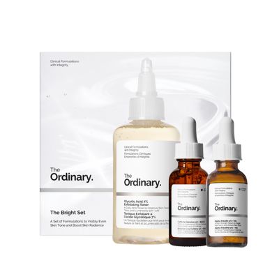 The Ordinary The Bright Set, 3-Step Regimen for Radiant, Even Skin Tone with Glycolic Acid 7 Exfoliating Toner, Alpha Arbutin 2 HA, and Caffeine Solution 5 EGCG Skin Care Set