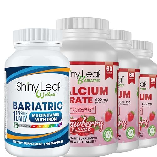 Bariatric Multivitamin with Iron Capsules and Calcium Citrate Chewable Strawberry Flavor - for Post Bariatric Surgery Including Gastric Bypass and Sleeve (3 Months)