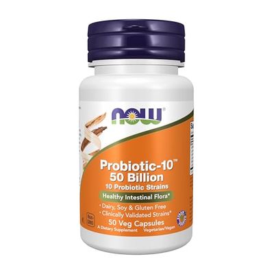 NOW Foods Supplements, Probiotic-10 , 50 Billion, with 10 Probiotic Strains, Strain Verified, 50 Veg Capsules