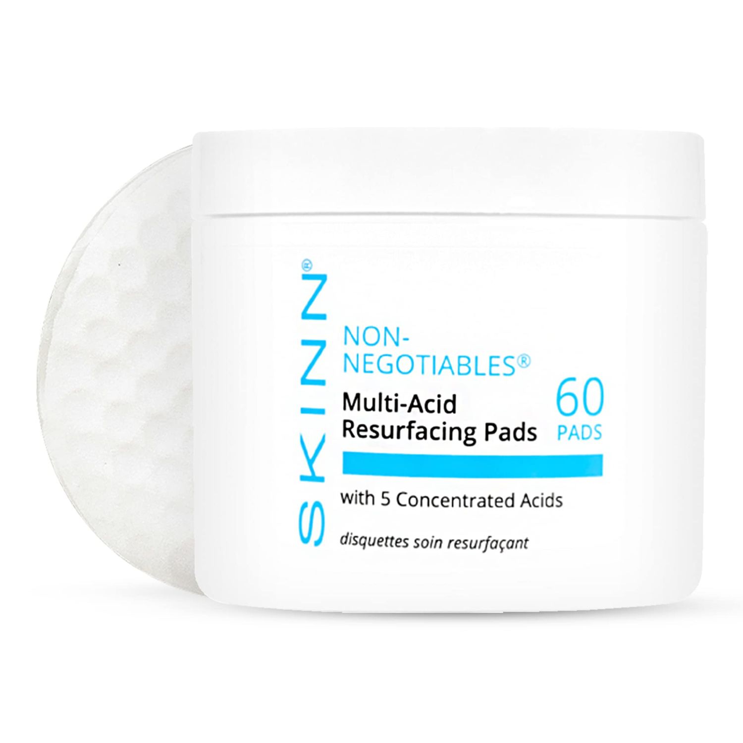 SKINN Multi-Acid Resurfacing Pads, with Glycolic, Lactic Salicylic Acid, 60 Pads - Witch Hazel Chemical Peel for Face, Neck Decollete Exfoliates, Brightens Tones Skin, for Fine Lines Wrinkles