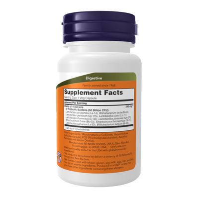NOW Foods Supplements, Probiotic-10 , 50 Billion, with 10 Probiotic Strains, Strain Verified, 50 Veg Capsules