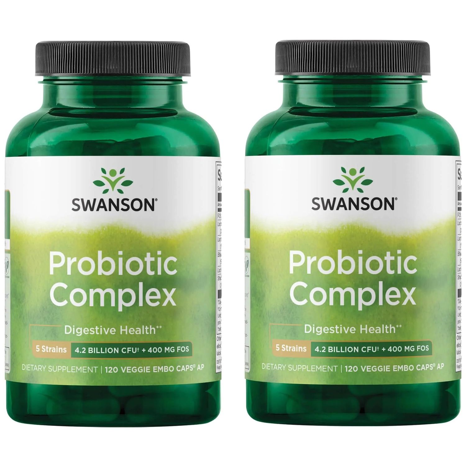 Swanson Probiotic Complex 4.2 Billion CFU 5-Strain Digestive Health Fat Metabolism Satiety Prebiotic FOS Complex Supplement 120 Veggie DRcaps (2 Pack)