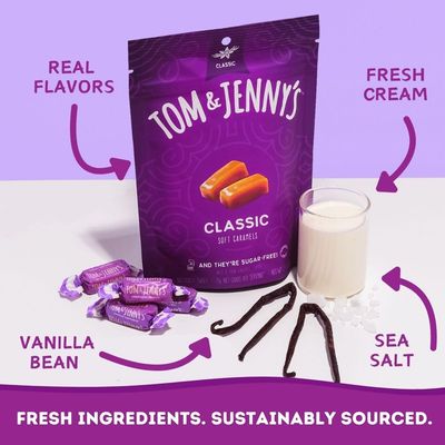 Tom Jenny's Sugar Free Candy (Soft Caramel Candy) Low Net Carb Keto Zero Sugar Candy - Chewy Sugar Free Caramel with Xylitol Maltitol (Classic Chocolate Caramel Candy Individually Wrapped 2-pack)