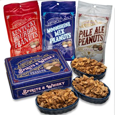 Nuts Gift Basket for Men - 3 Spirit-Infused Gourmet Nut Flavors, Bourbon, Moonshine, Pale Ale in Tin Box - Great Snack Gift for Men, Birthday Gift, Food Gift, Christmas Gift for Men, Dad, Family