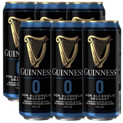 Guinness 0 Zero 6 Pack Non-Alcoholic Draught Stout Beer 14.9oz Cans Alcohol-Free Brew