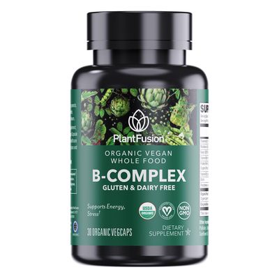 PlantFusion Organic Vitamin B-Complex, Vegan Whole Food Supplement for Energy Metabolism, Methylated B12, Guava, Lemon Basil, Non-GMO, Gluten-Free - 30 Capsules