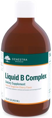 Genestra Brands Liquid B Complex Broad Spectrum B-Vitamin Complex to Support Energy Metabolism, Red Blood Cell Formation, and Neurological Health 15.2 fl. oz. Natural Tangerine-Cherry Flavor