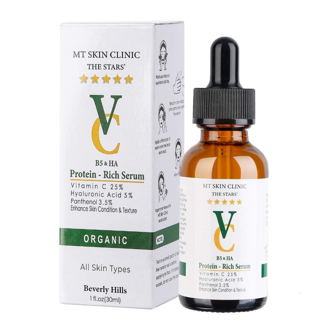 MT Skin Clinic Pro Advanced Hyaluronic Acid Serum for Face, Glow Antioxidant Protein-Rich Face Lift Serum with Vitamin C, Niacinamide and B5 for Dry Skin Hydrating and Anti-Aging, 1oz