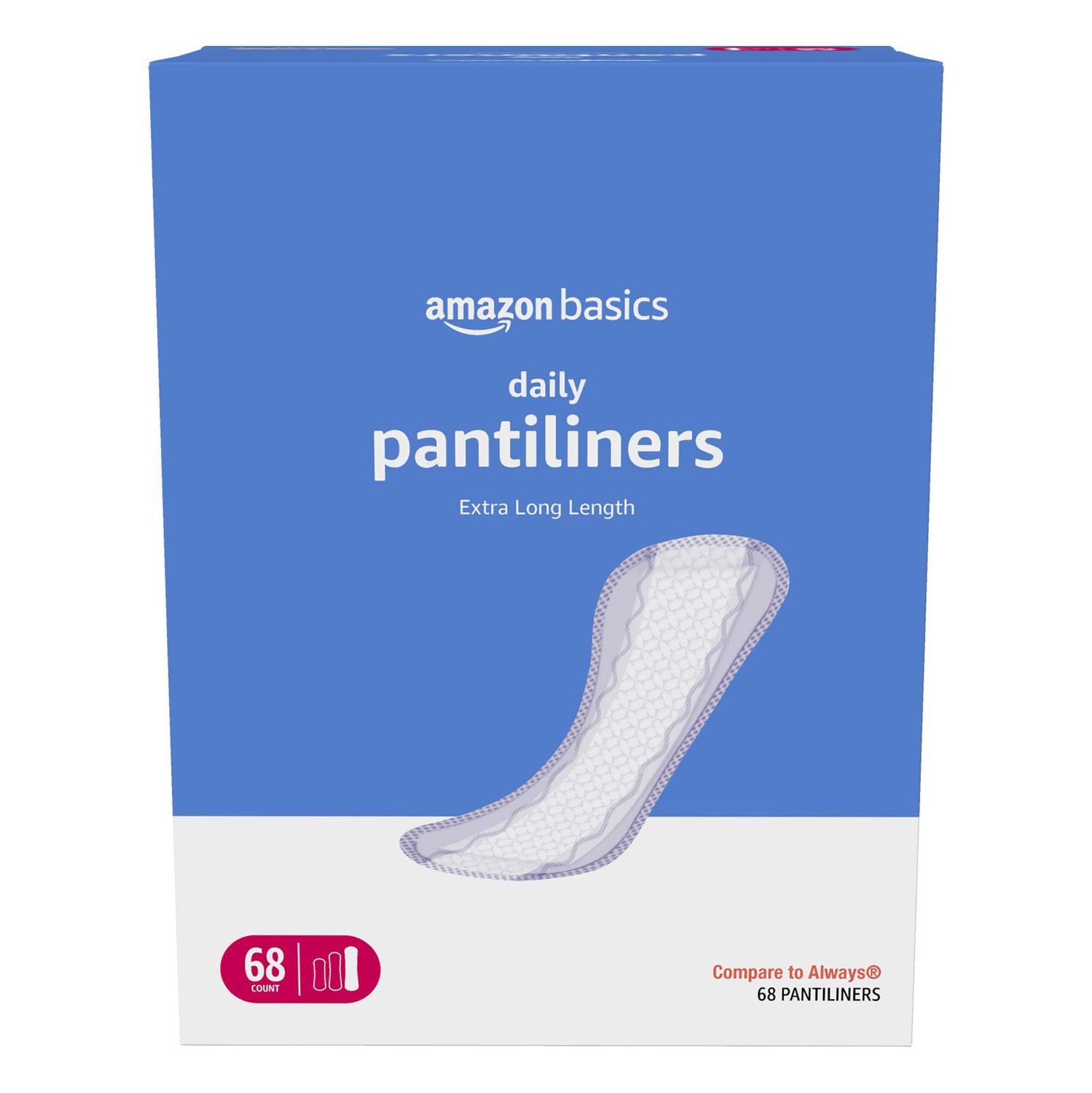 Amazon Basics Daily Pantiliner, Extra Long Length, Pads for Women, Unscented, 68 Count (Previously Solimo)