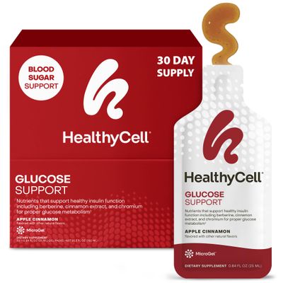 HealthyCell Glucose Support Supplement to Support Balanced Blood Sugar - Berberine, Cinnamon Chromium for Healthy Insulin Function Proper Glucose Metabolism - 30 Gel Packs, Apple Cinnamon Flavored
