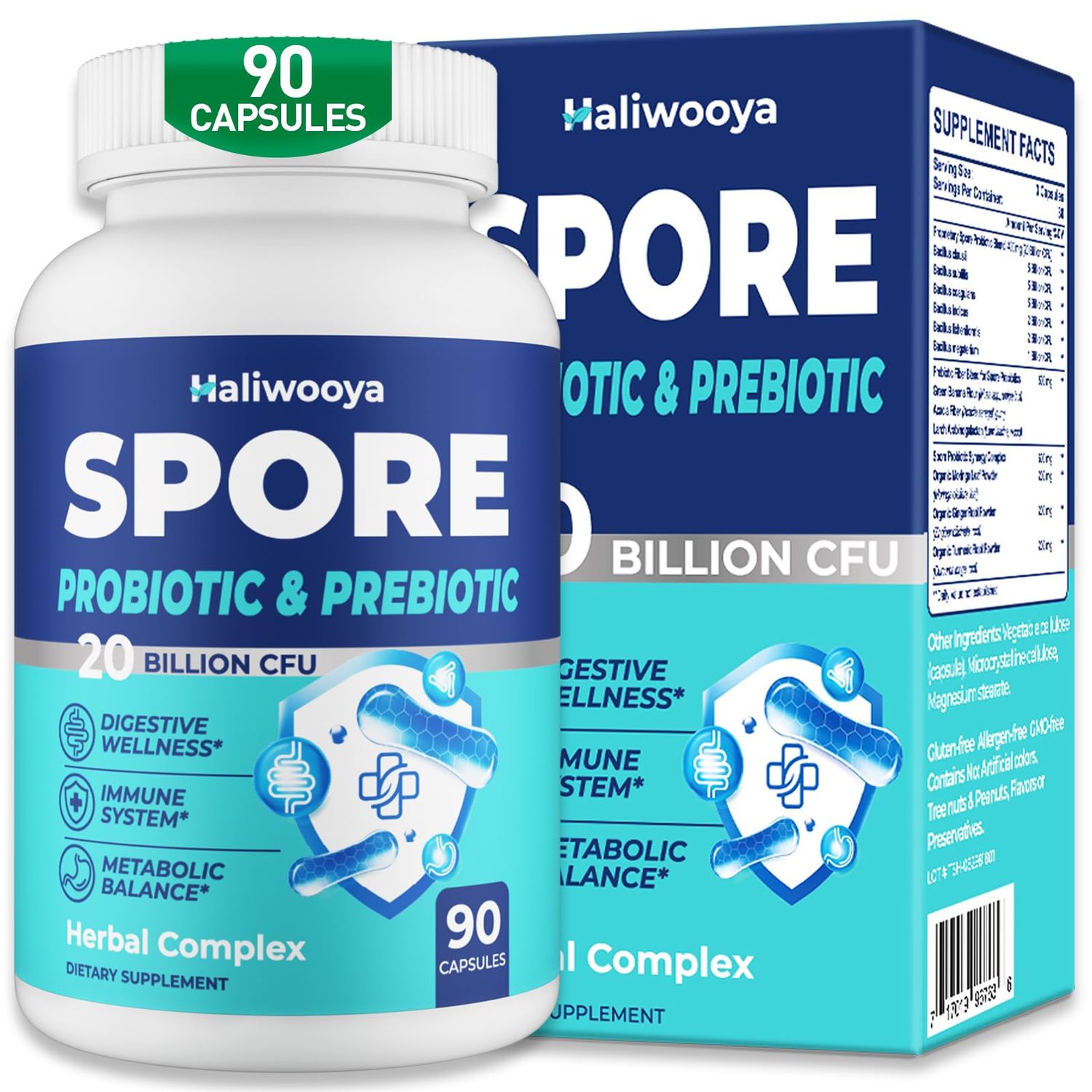 Spore Probiotic, 100 Spore Based Probiotics for Digestive Health, Gut, Immune - 20 Billion CFU All-Spore Probiotics for Women Men, Acid-Resistant No Refrigeration, Vegan, 90 Probiotic Capsules