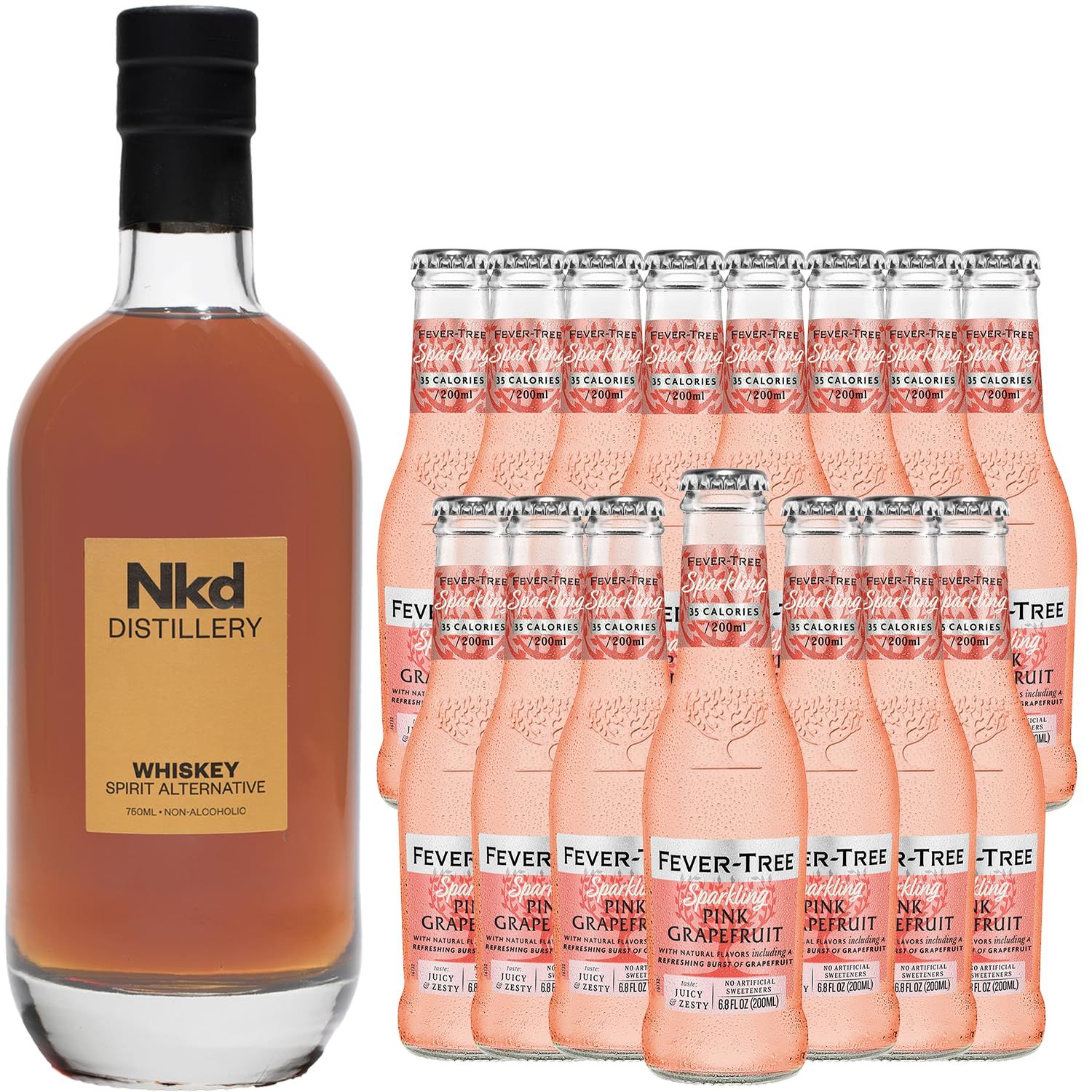 Nkd Distillery Whiskey Alternative Premium Non-Alcoholic Spirit - Zero Alcohol With Fever Tree Pink Grapefruit [ 15 Pack ]