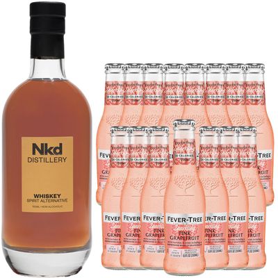 Nkd Distillery Whiskey Alternative Premium Non-Alcoholic Spirit - Zero Alcohol With Fever Tree Pink Grapefruit [ 15 Pack ]
