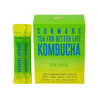 SUNMANC Kombucha 30 packets, Sparkling Probiotic Fermented Drink, Convenient Powdered Drink Mix, Tea Powder, Low Calories, Sugar 0g, Low Caffeine (Shine Muscat)