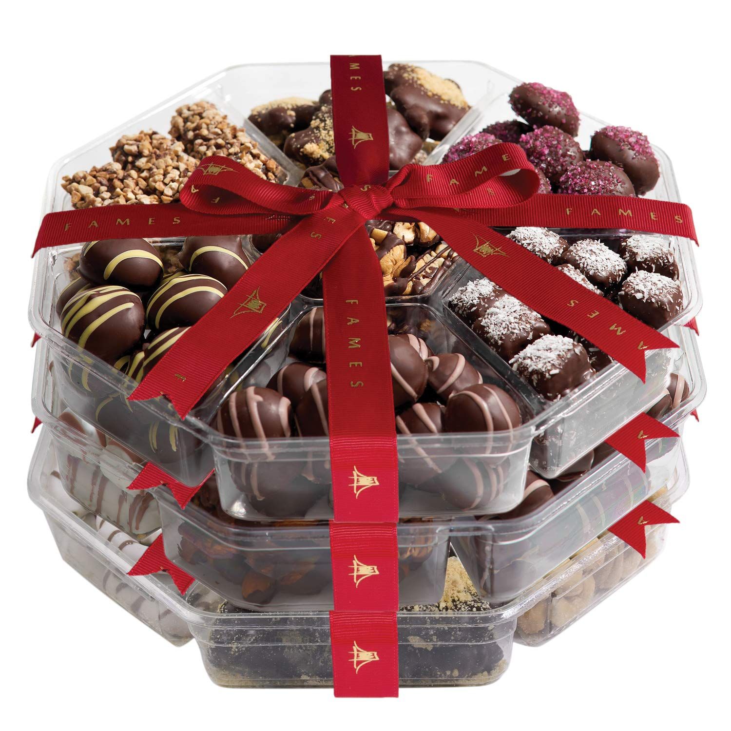 Chocolate Gift Baskets Holiday Chocolates, Set of Three Six Sectional Assortments, Decadent Kosher Dairy-Free Truffles. Perfect Valentines Office Gifts for Corporate Gifting