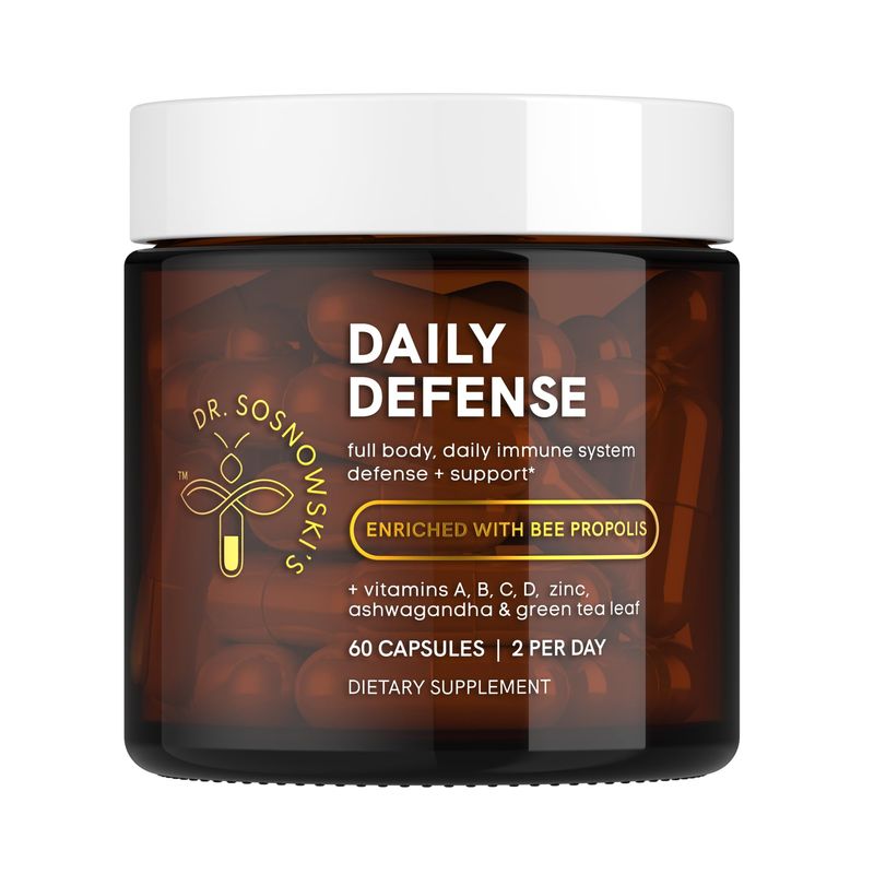 Dr Sosnowski&#39;s Daily Defence Immunity Supplements Hive-led Multi-Vitamin with Bee Propolis, Pollen Royal Jelly, Vegetable Capsules, 60ct